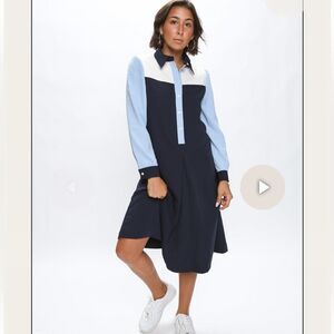 A.P.C Robe Yumi Dress Womens Blue Colorblock Long Sleeve Sz 38